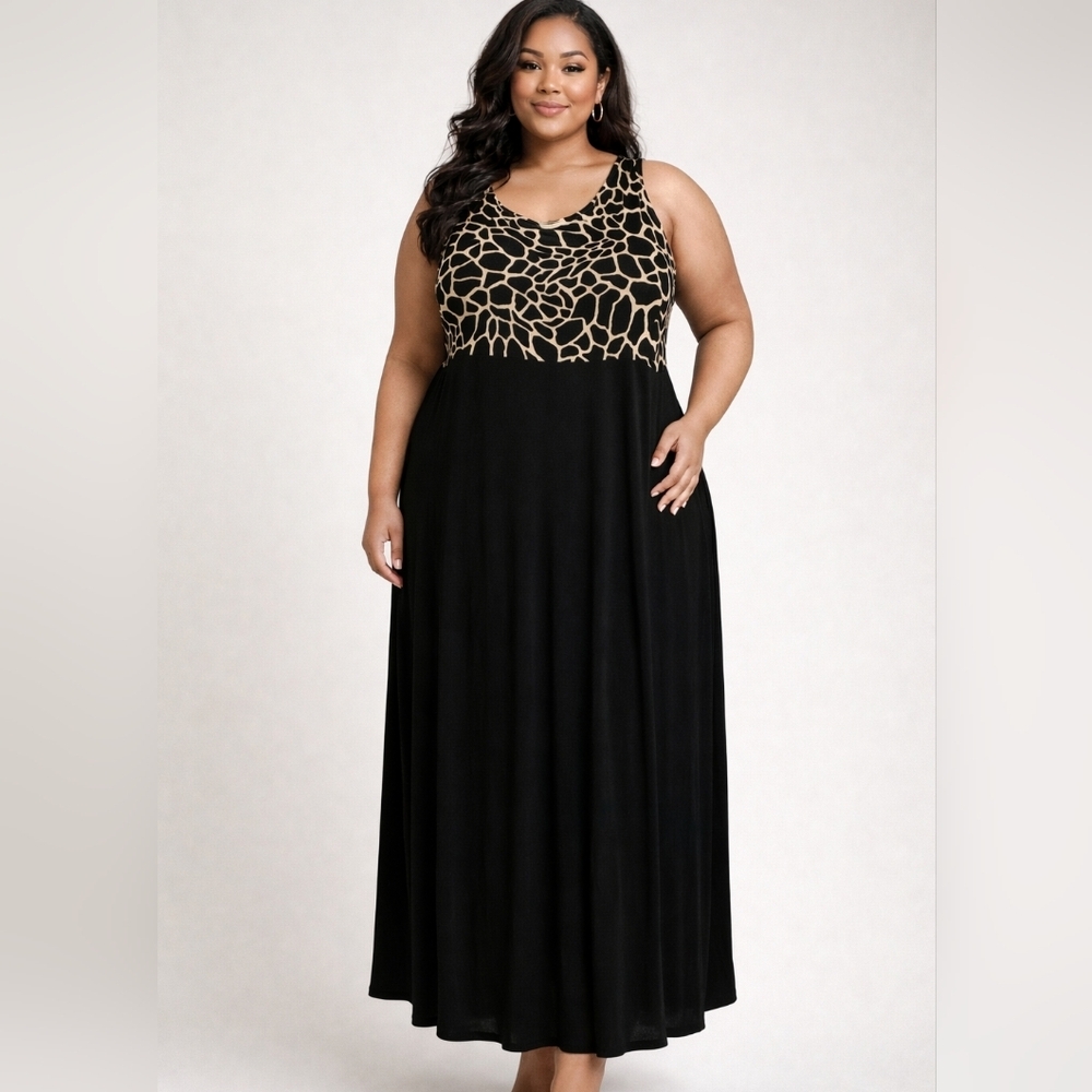 Anna Maxwell Black Dress with Animal Print 2X. RS 91